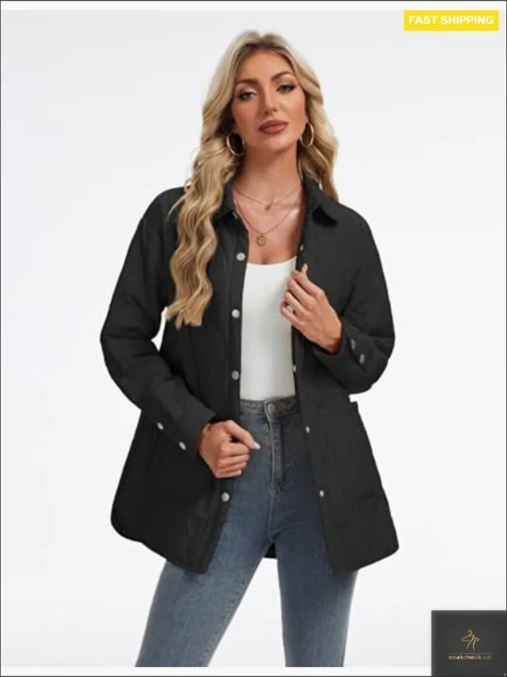 Womens Quilted Jacket Lightweight Long Coat Warm Fall Winter Trendy Shacket